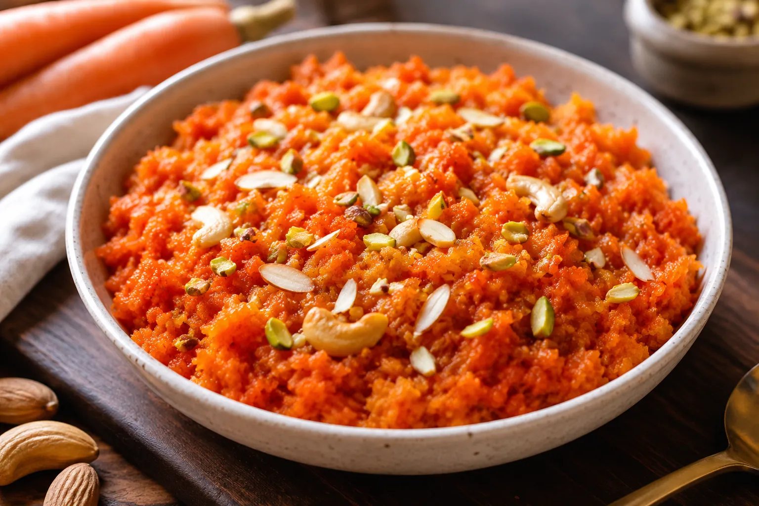 Authentic Gajar Halwa (Carrot Halwa) served as a rich Indian carrot dessert