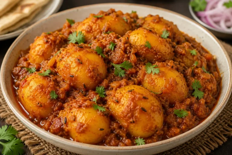 Authentic Aloo Dum with tender potatoes in a rich, spiced Indian gravy