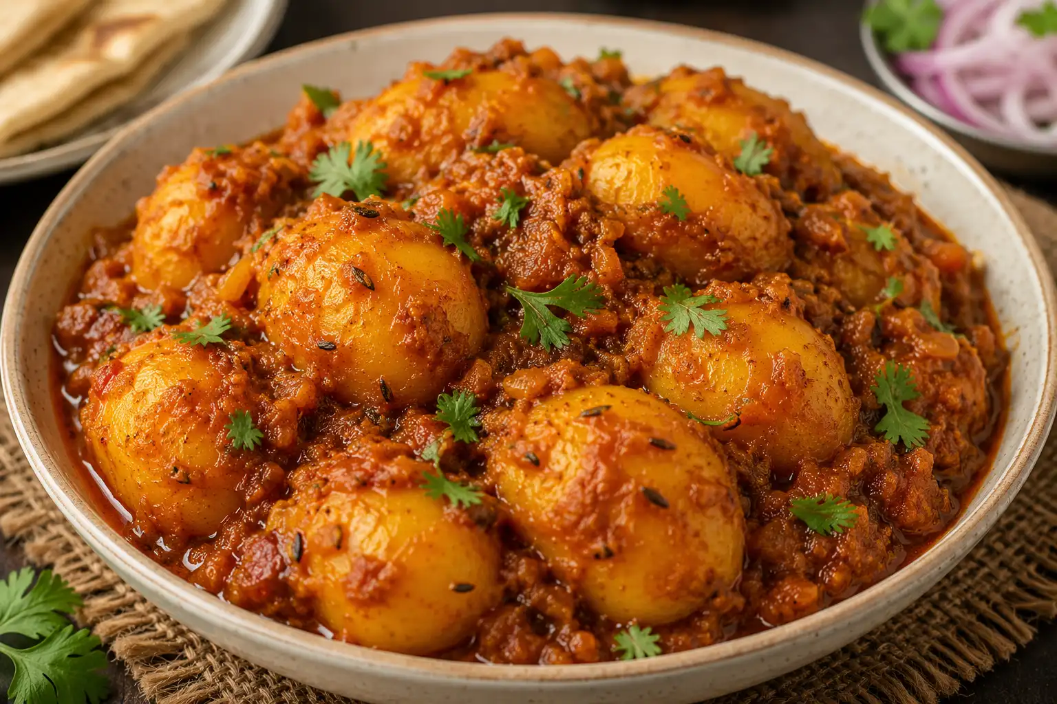 Authentic Aloo Dum with tender potatoes in a rich, spiced Indian gravy