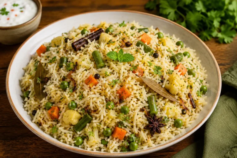 Easy Vegetable Pulao Recipe made with fragrant basmati rice, mixed vegetables, and aromatic Indian spices