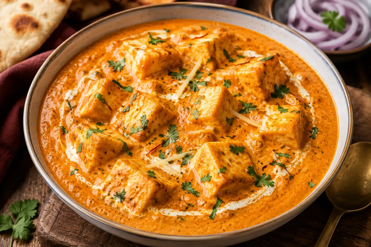 Shahi Paneer served in a bowl with rich, creamy gravy