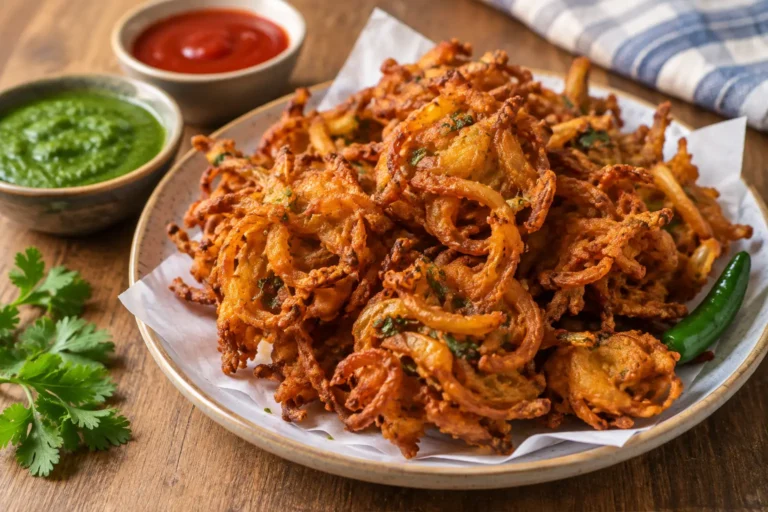 Crispy golden-brown onion pakora Indian onion fritters